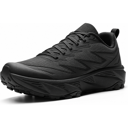Mesh Lace-Up Trail Running Shoes in Black